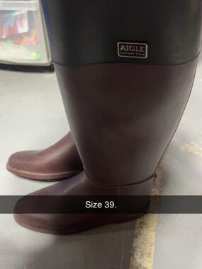 Aigle Knee-High Rubber Boots in Burgundy and Black